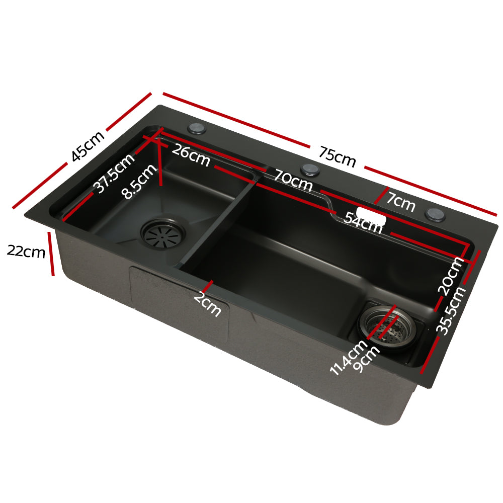 NNEDSZ Cefito Kitchen Sink 75X45CM Stainless Steel Basin Single Bowl Drain Part Black-1