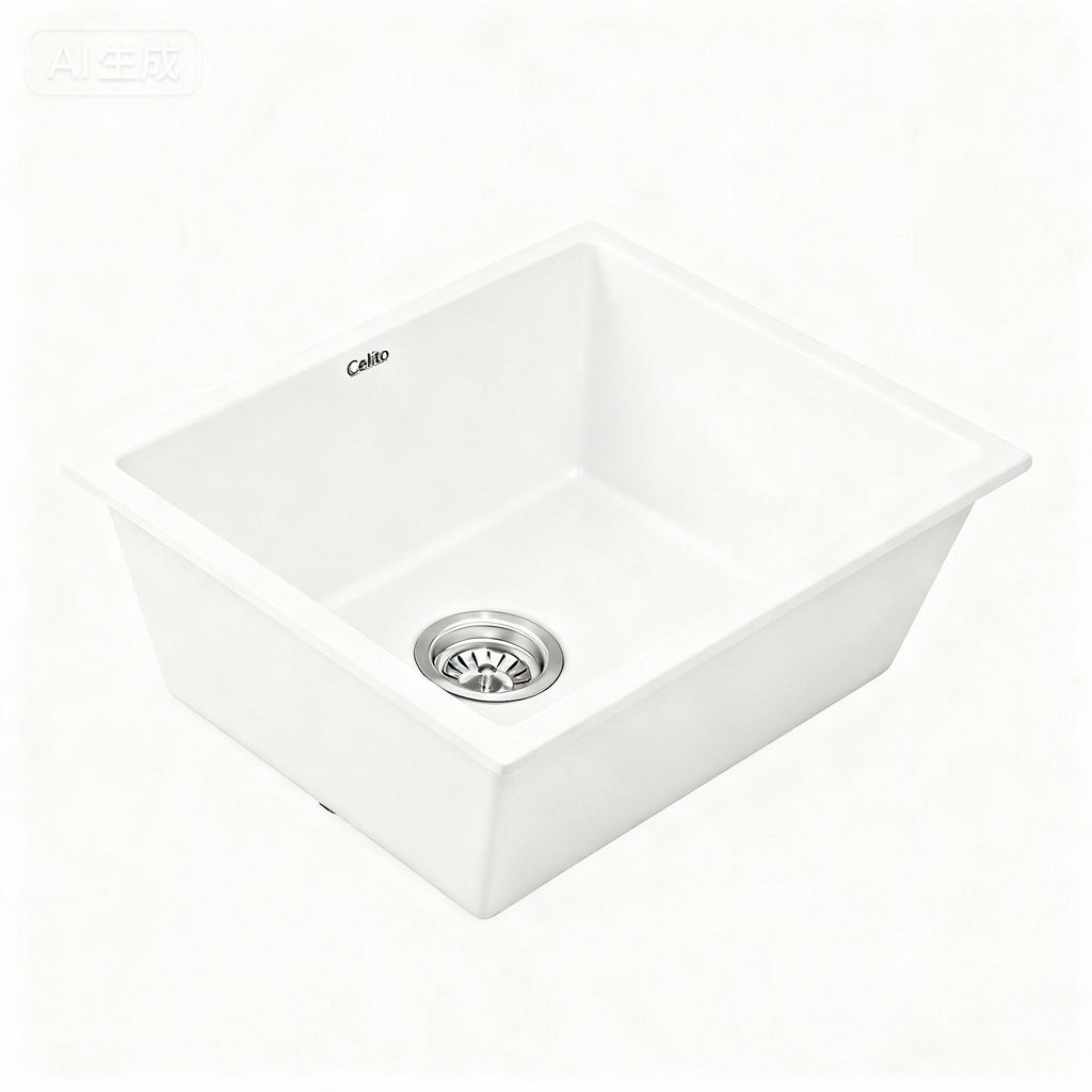 Cefito Kitchen Sink 55x45cm Granite Stone Sink Single Bowl White-0