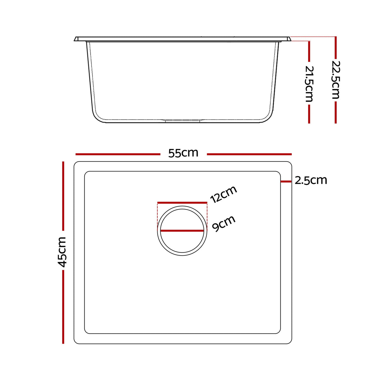 Cefito Kitchen Sink 55x45cm Granite Stone Sink Single Bowl White-2