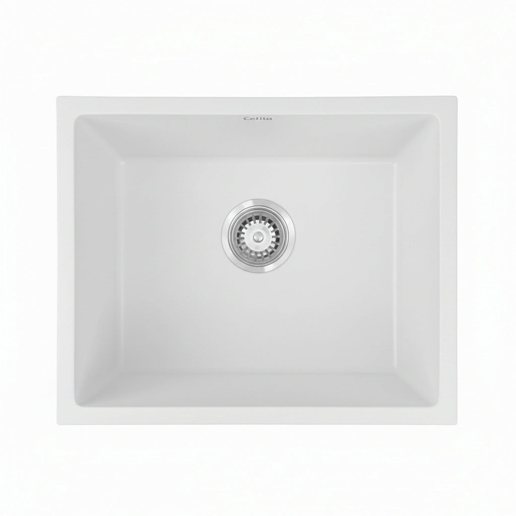 Cefito Kitchen Sink 55x45cm Granite Stone Sink Single Bowl White-3