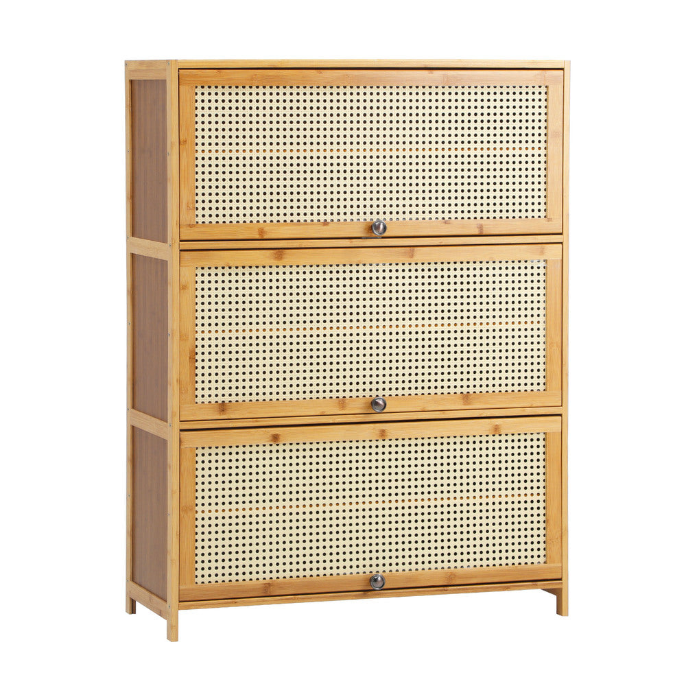 NNEED Shoe Storage Cabinet 3 Flip-up Doors Brown-0