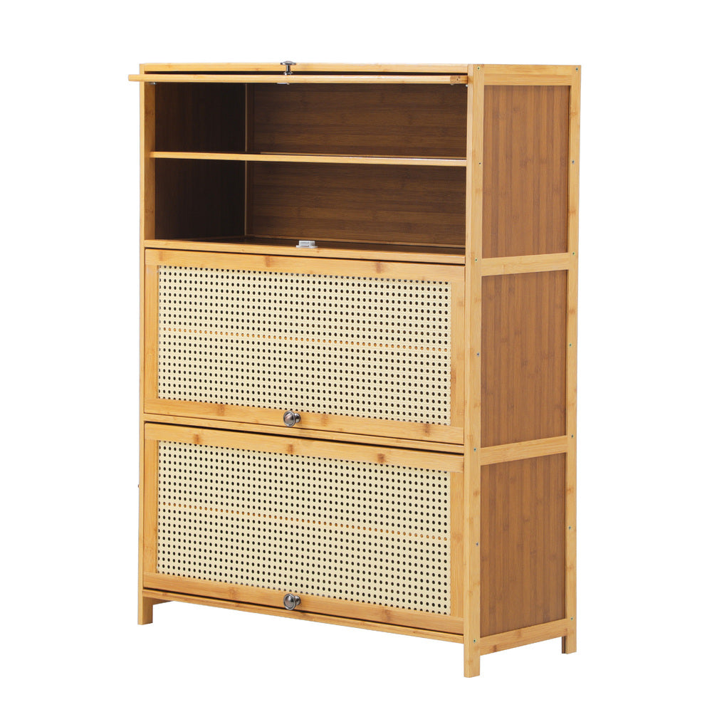NNEED Shoe Storage Cabinet 3 Flip-up Doors Brown-2