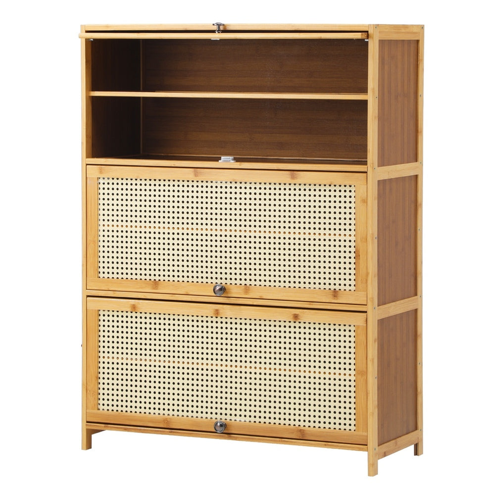 NNEED Shoe Storage Cabinet 3 Flip-up Doors Brown-4
