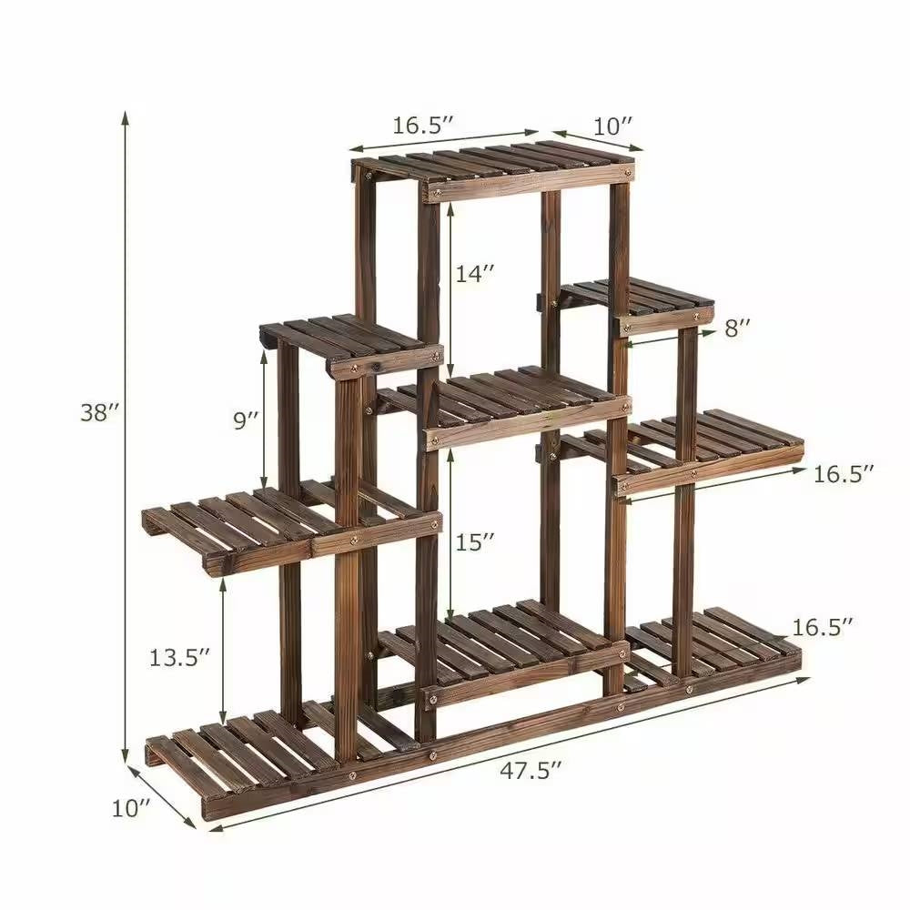 Modern Farmhouse 6-tier Wooden Bookcase Plant Stand Shelving Unit-4