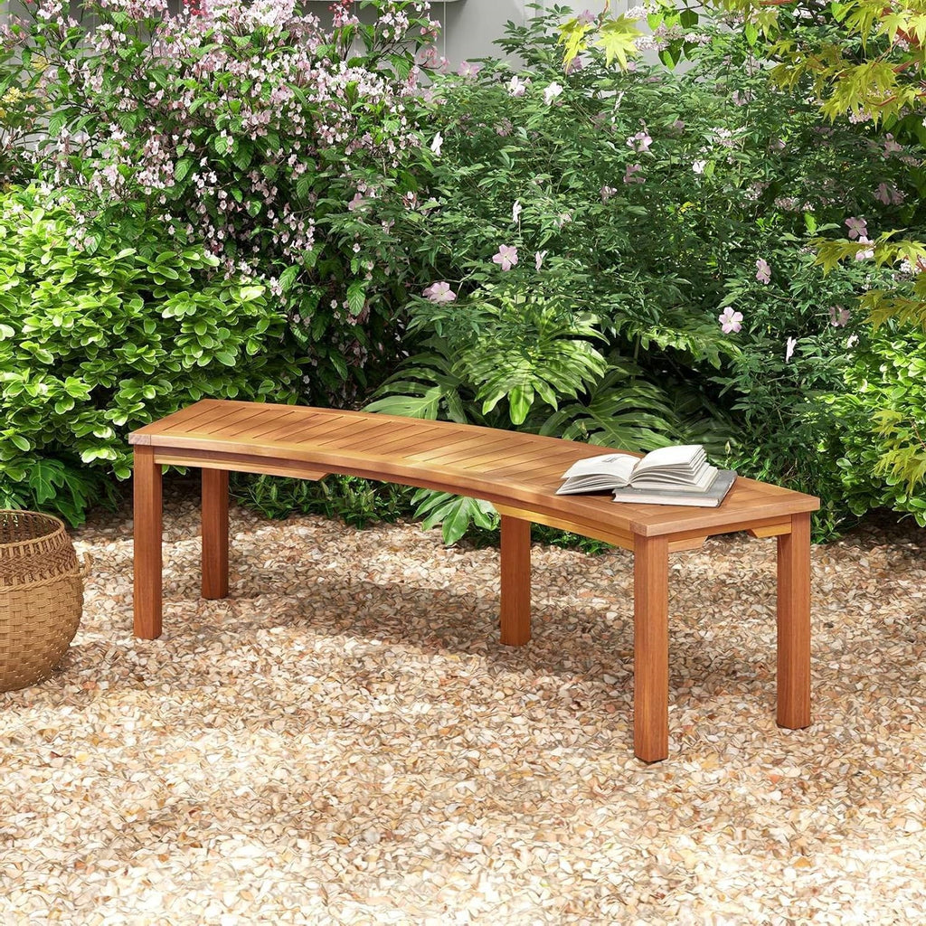 Set of 2 - Outdoor Backless Wooden Garden Bench with Modern Arch Design-2