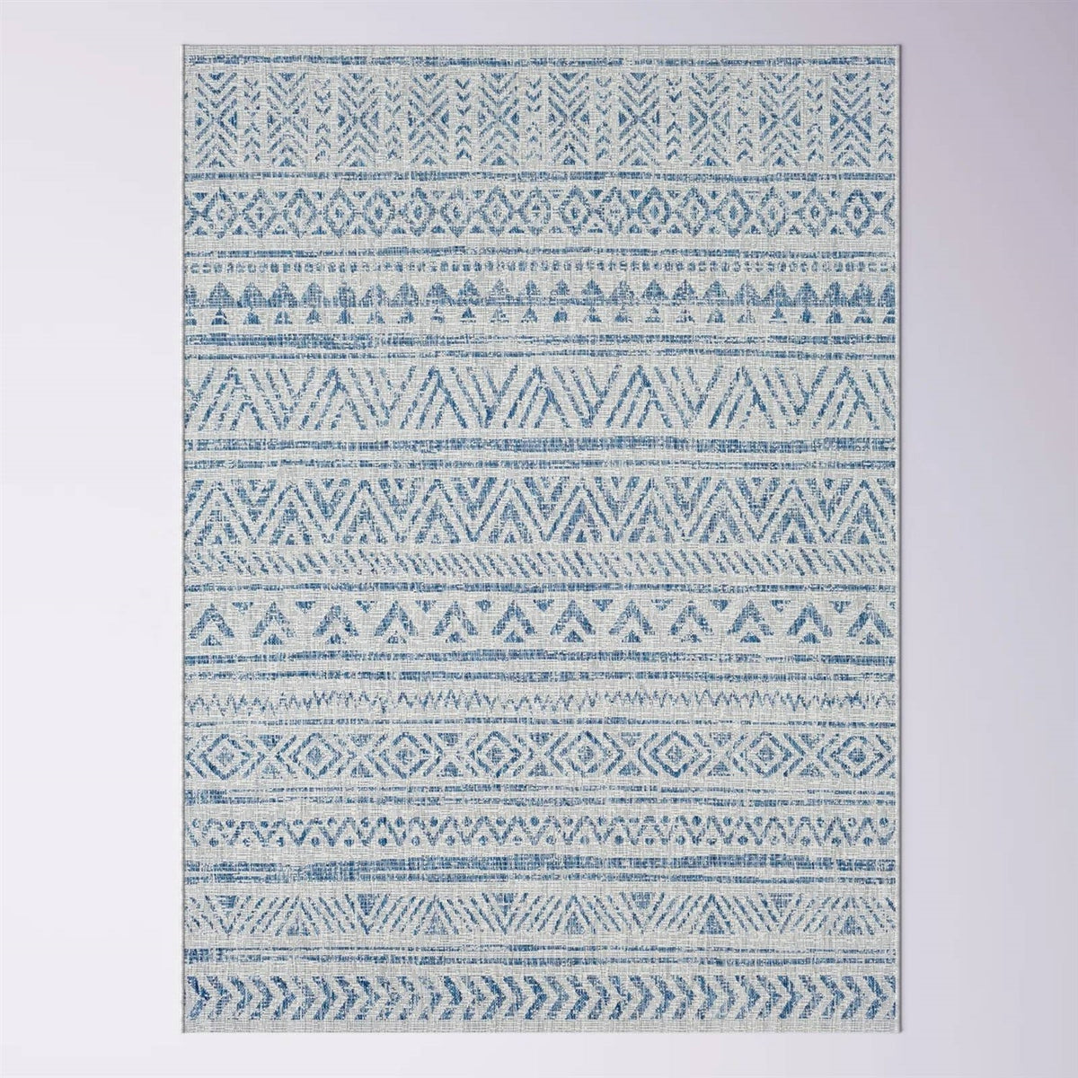 8 ft. x 10 ft. Blue Grey Chevron Coastal Boho Style Indoor Outdoor Area Rug-4