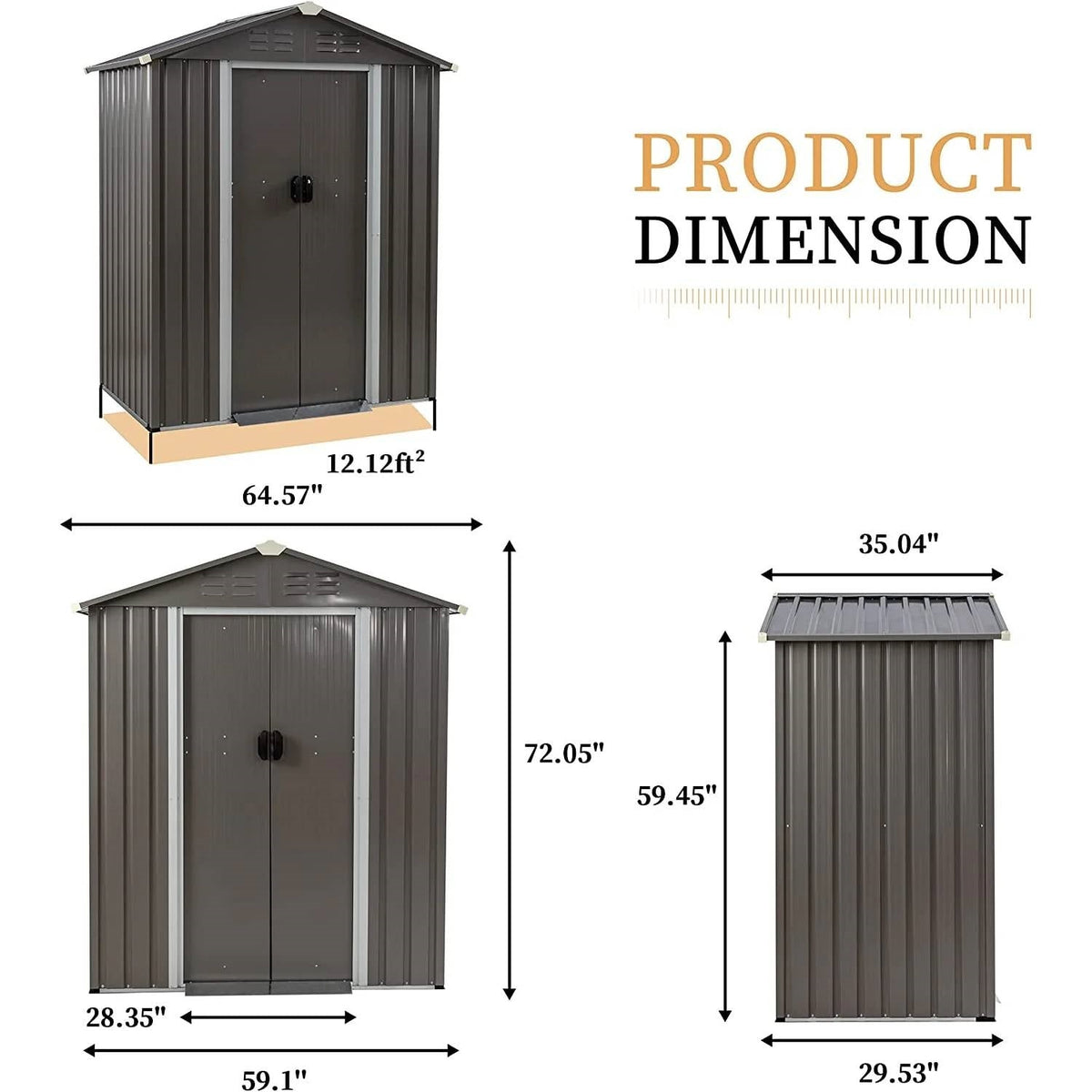 5 x 3 ft. Outdoor Grey Metal Garden Storage Shed-4