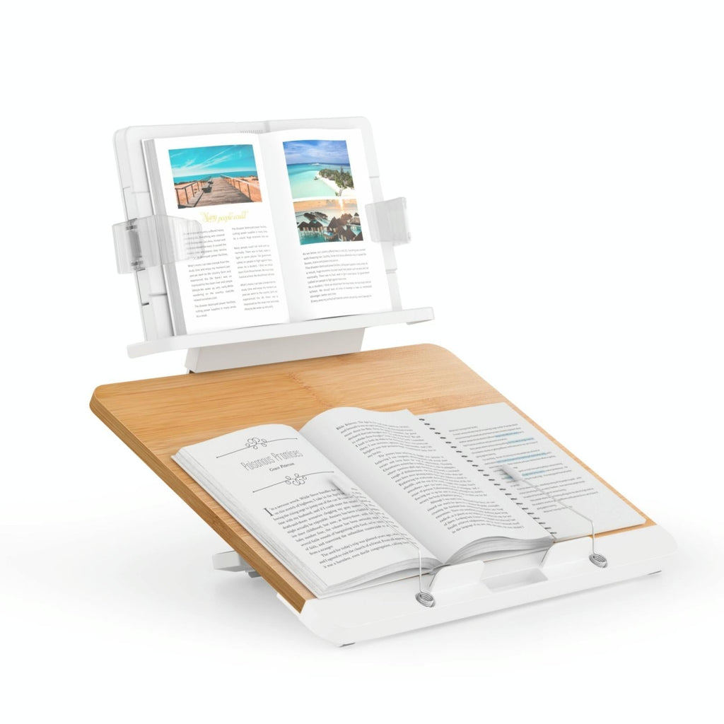 NNEIDS Adjustable Desktop Book Stand With Multi-Angle Clip - Foldable Tablet Holder-2