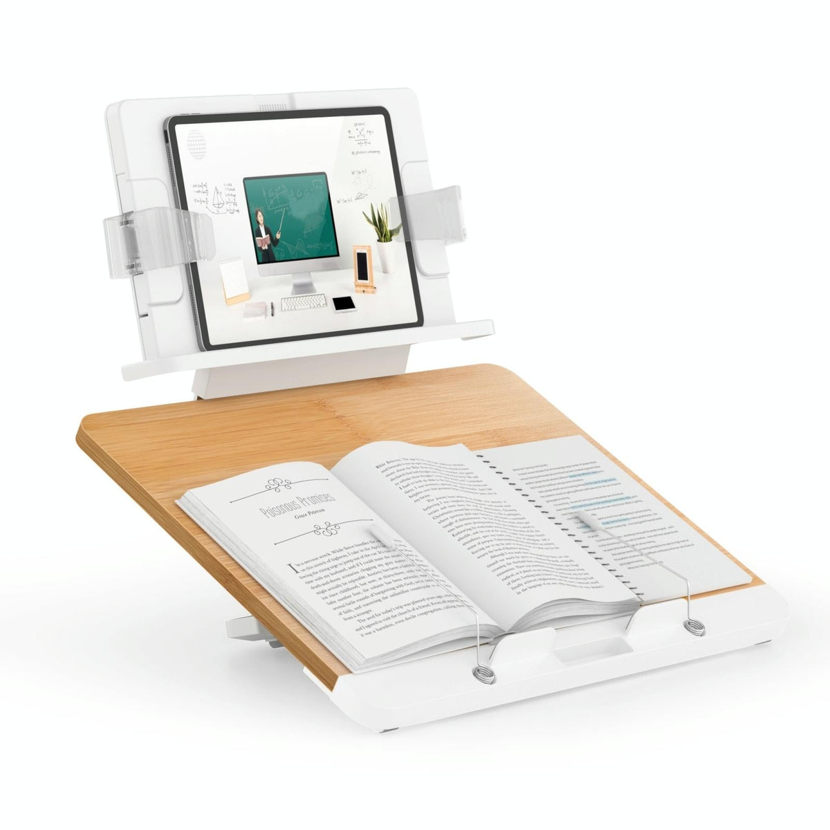 NNEIDS Adjustable Desktop Book Stand With Multi-Angle Clip - Foldable Tablet Holder-3