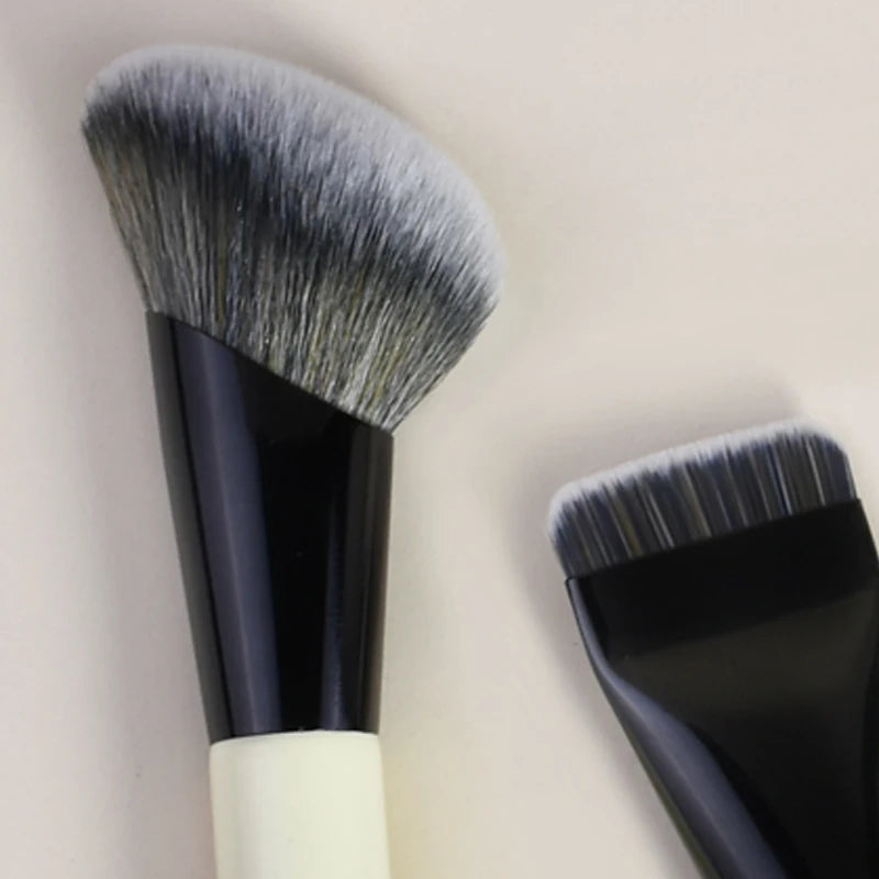 Dual-ended Makeup Brush Flat Foundation & Angled Contour Brush Soft Synthetic Hair Multi-function Cosmetic Beauty Tool