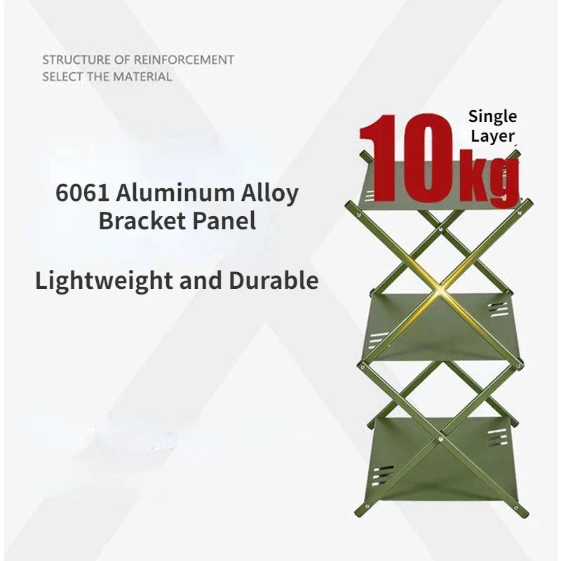 NNEOBA Portable Three-Tier Outdoor Folding Shelf for Camping, BBQ, and Garden Storage-2