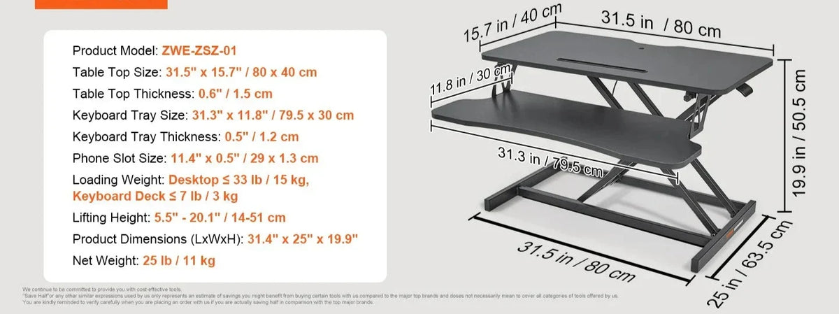 NNEOBA X-Frame Double-Layer Standing Desk Converter - Height Adjustable Sit-to-Stand Desk-5