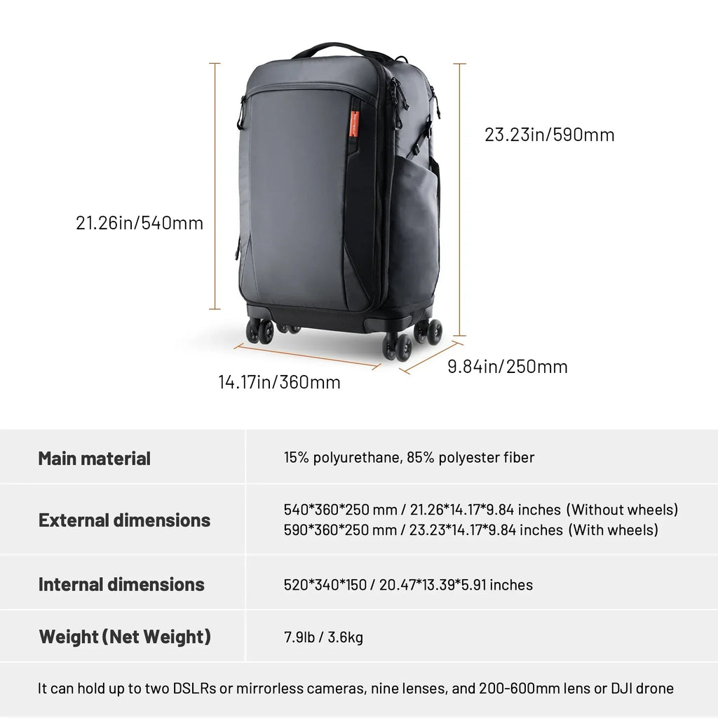 2-in-1 Outdoor Trolley Case Backpack Expandable Black-1