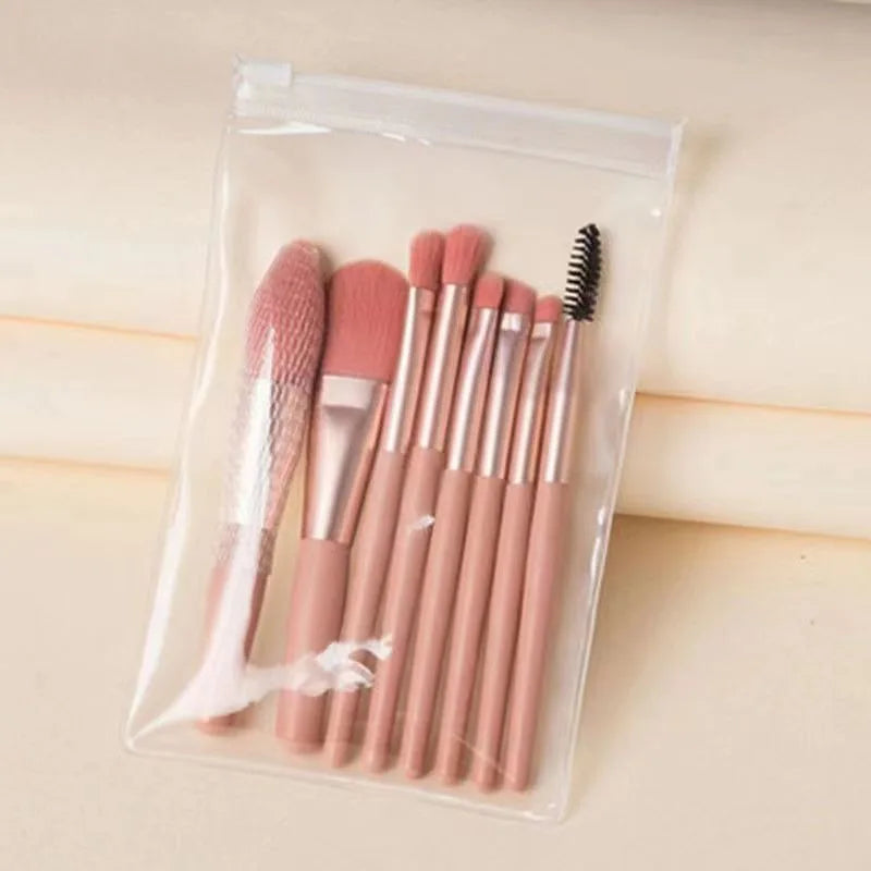 8Pcs Mini Macaron Soft Makeup Brushes Set, Portable Beginner Beauty Tools for Blush Eyeshadow, Complete Cosmetic Brush Kit