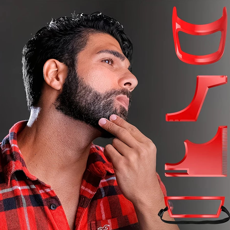 Beard Styling Tools Set with Four Shaping Guides for Grooming Shaving And Defining Hairlines Goatees And Collars