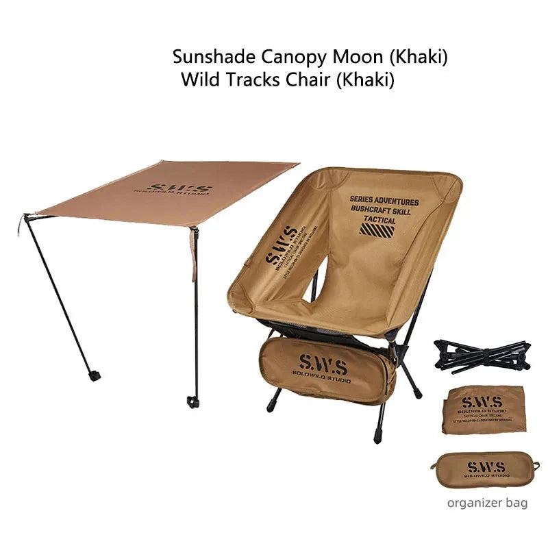 NNEOBA Sunshade Awning Folding Chair Set Khaki-2