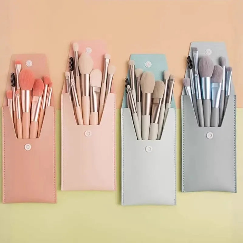 8Pcs Mini Macaron Soft Makeup Brushes Set, Portable Beginner Beauty Tools for Blush Eyeshadow, Complete Cosmetic Brush Kit