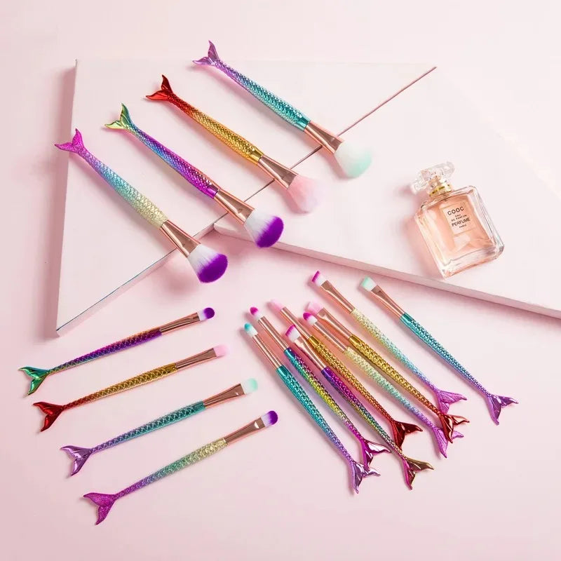 Four-piece Suit Mermaid Makeup Brush Fiber Colorful Soft Hair Loose Powder Brush Beauty Makeup Tools