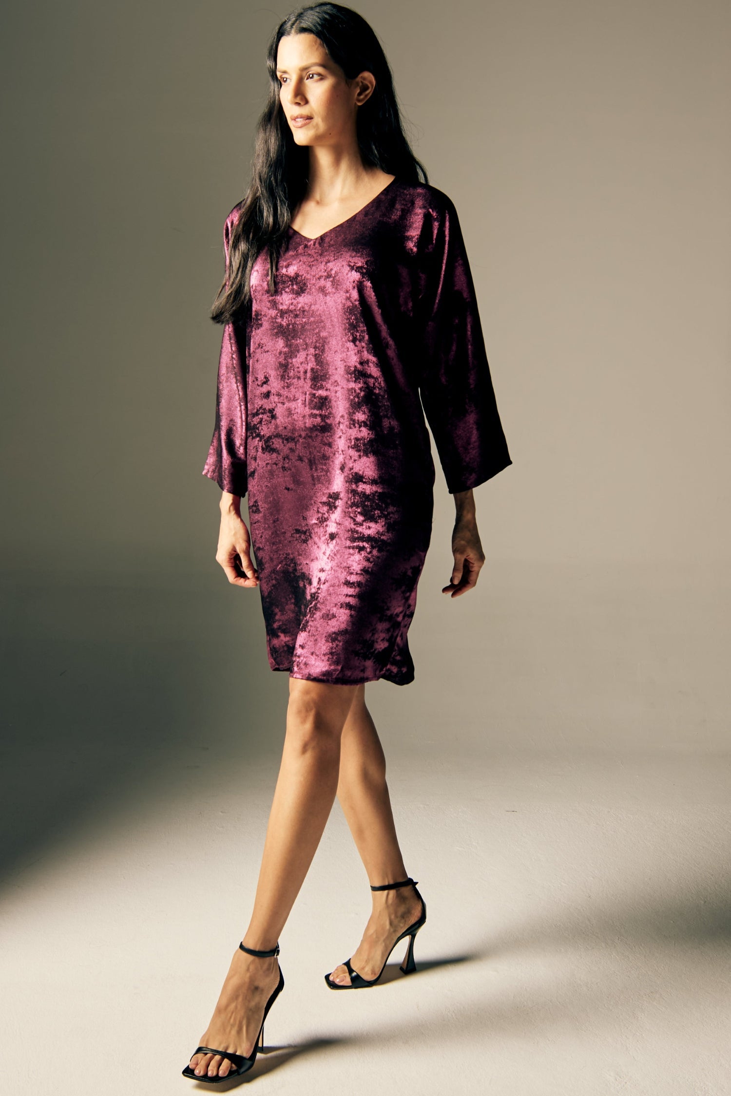 Shadow Of Sequin Shimmer Short Kaftan Dress - Magenta Purple Party Dress