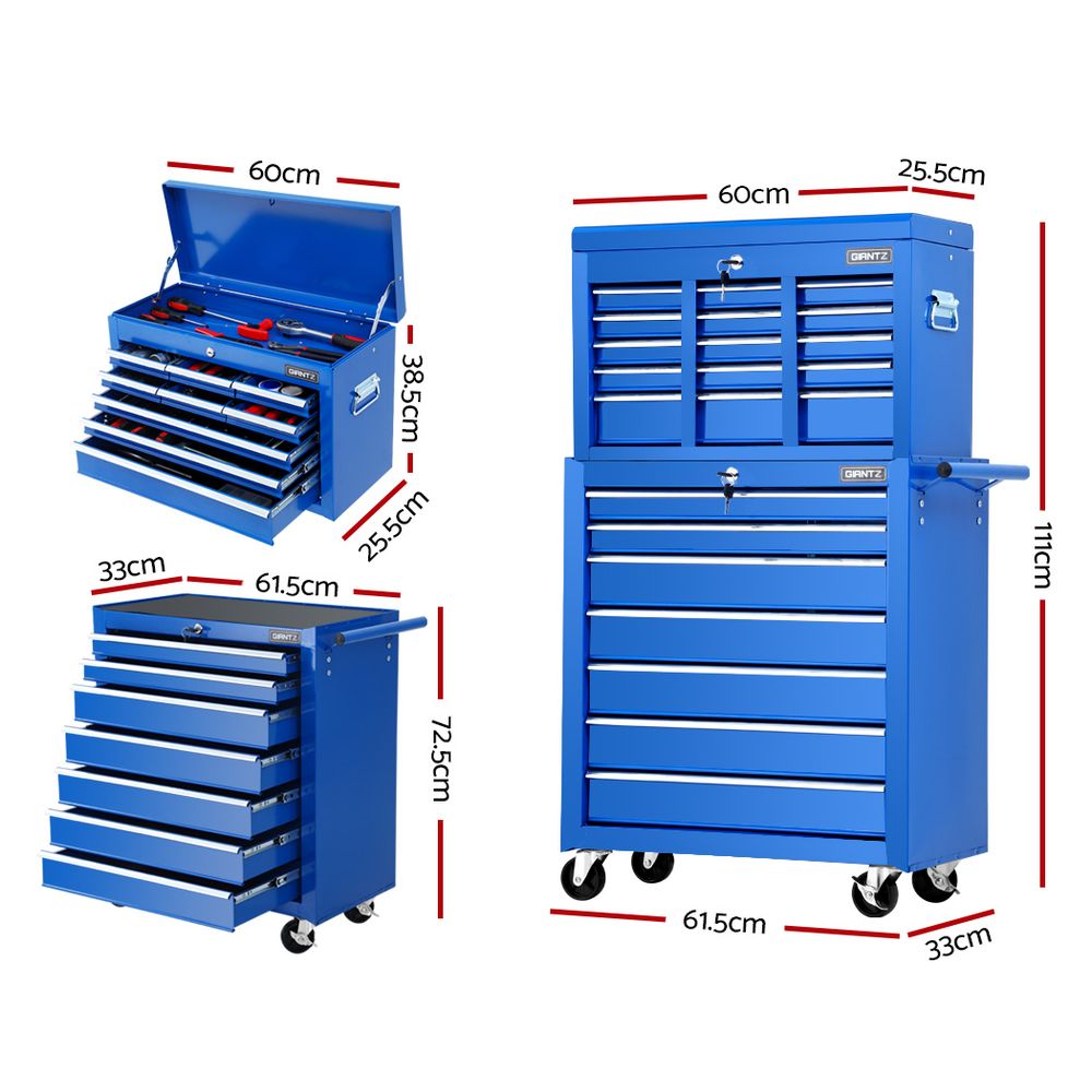 NNEDSZ Tool Chest and Trolley Box Cabinet 16 Drawers Cart Garage Storage Blue-1