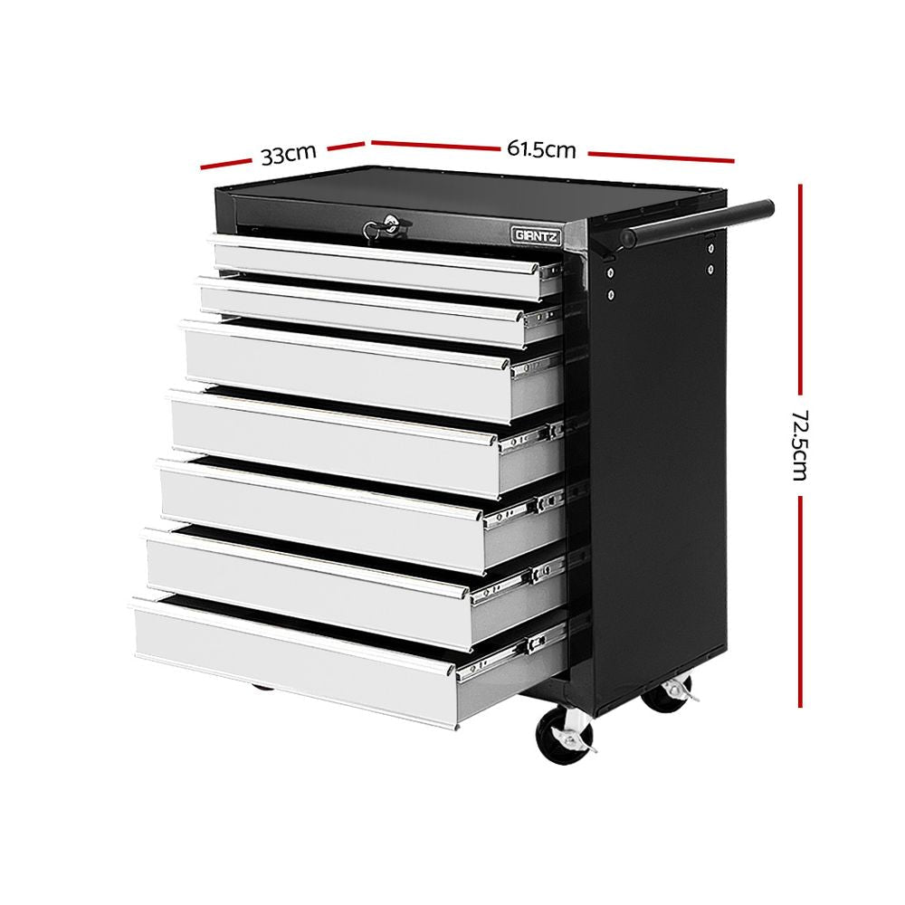 NNEDSZ Tool Chest and Trolley Box Cabinet 7 Drawers Cart Garage Storage Black and Silver-1