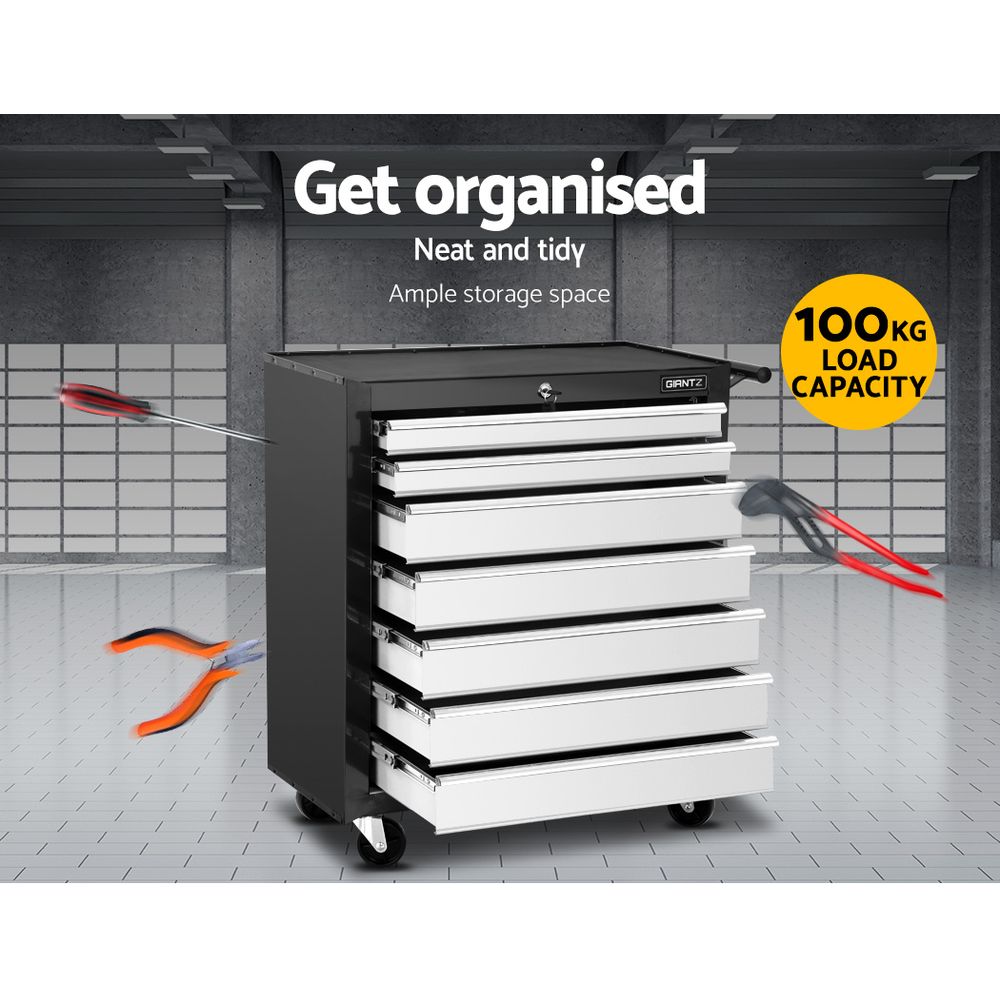 NNEDSZ Tool Chest and Trolley Box Cabinet 7 Drawers Cart Garage Storage Black and Silver-2