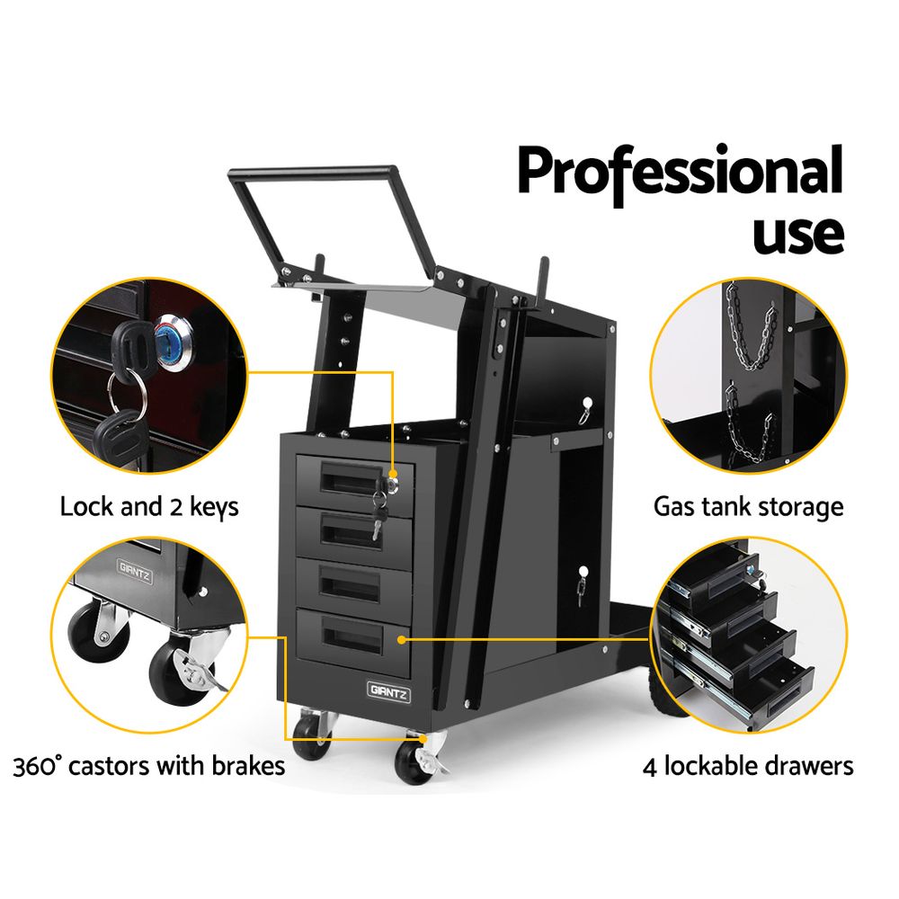 NNEDSZ 4 Drawer Welding Trolley - Black-2