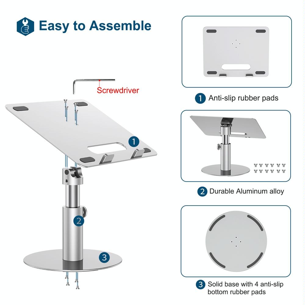 NNEIDS Silver 360 Degree Rotating Aluminum Laptop Stand-3