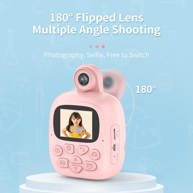 NNEIDS 32G Pink Cartoon Kids Camera With Rotating Lens - A18 Hd-2