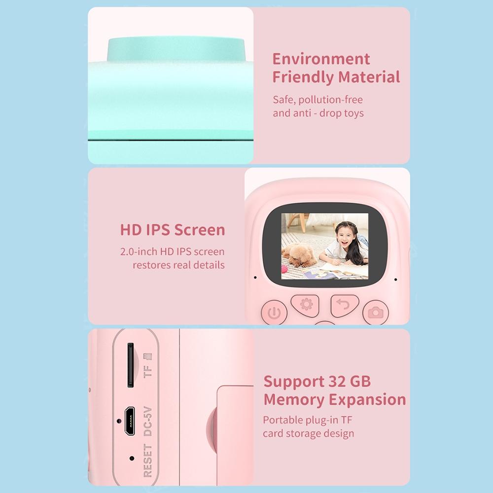 NNEIDS 32G Pink Cartoon Kids Camera With Rotating Lens - A18 Hd-3