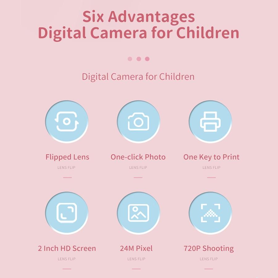 NNEIDS 32G Pink Cartoon Kids Camera With Rotating Lens - A18 Hd-4