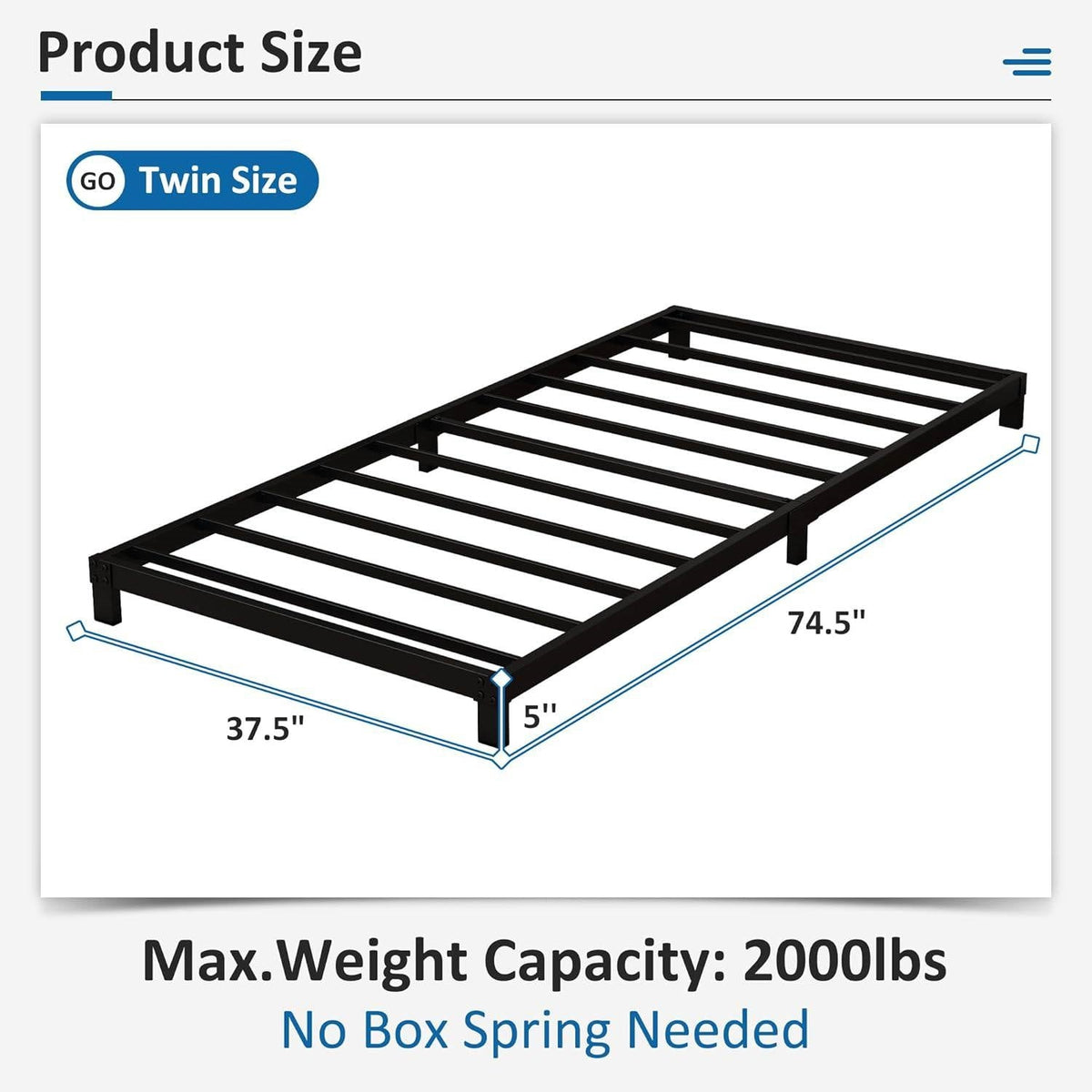 Twin size 5-inch Heavy Duty Metal Bed Frame with 3,000 lb. Weight Capacity-4