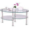 Modern Oval Tempered Glass Coffee Table with Bottom Shelf-0