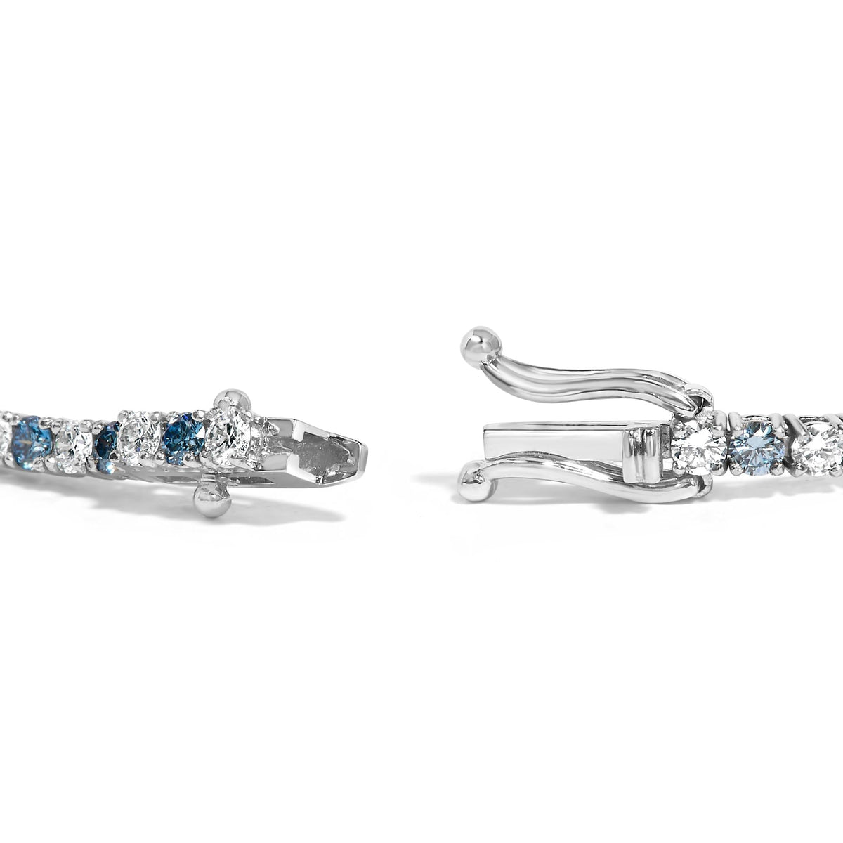 14K White Gold 4.0 Cttw Alternating White and Blue Lab Grown Diamond Tennis Bracelet - 7" inches