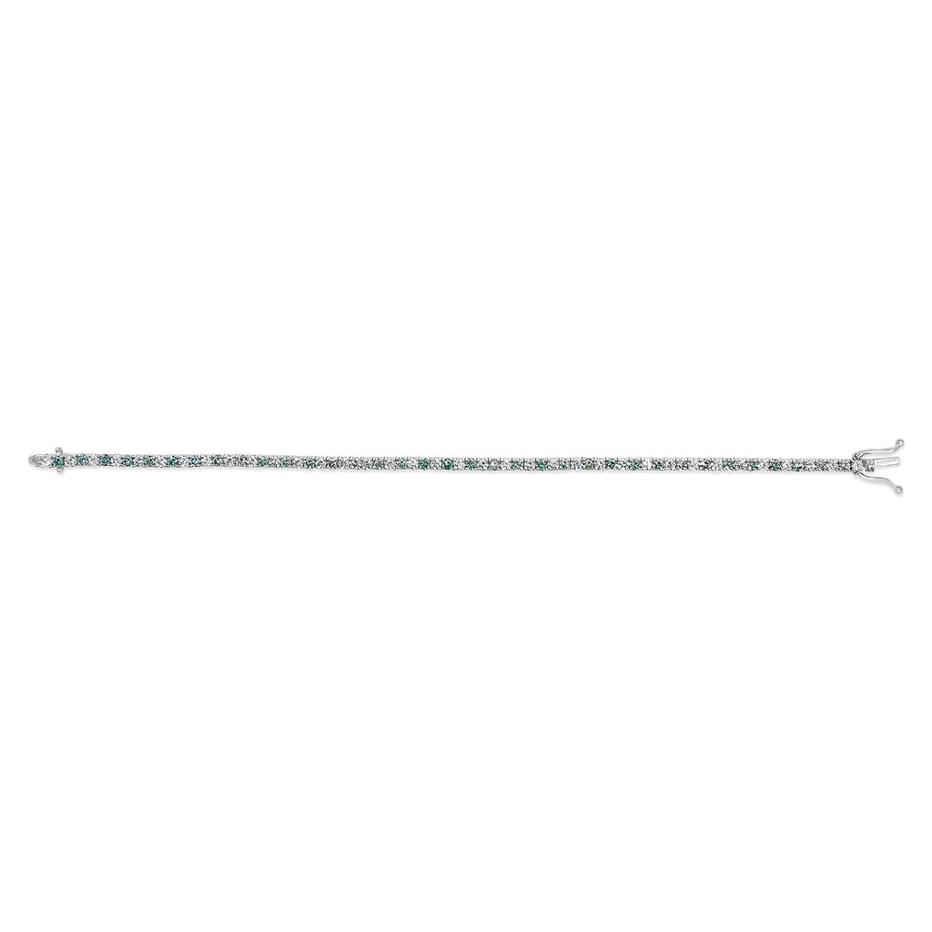 14K White Gold 4.0 Cttw Alternating White and Blue Lab Grown Diamond Tennis Bracelet - 7" inches