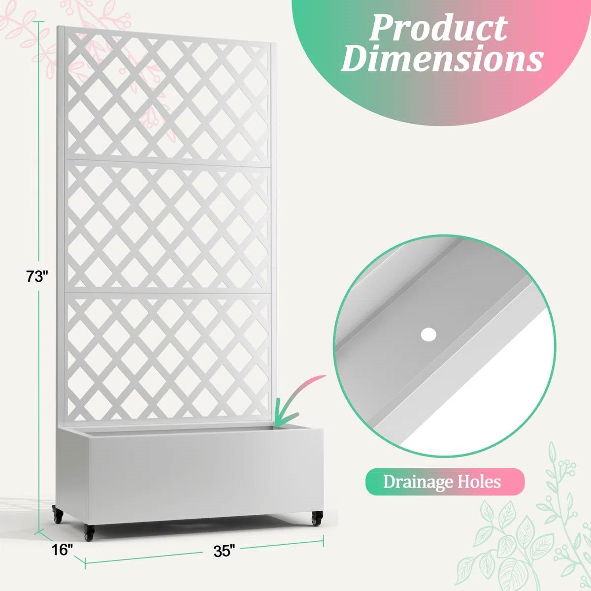 White Metal Outdoor Raised Garden Bed Planter Box with Trellis on Wheels-4
