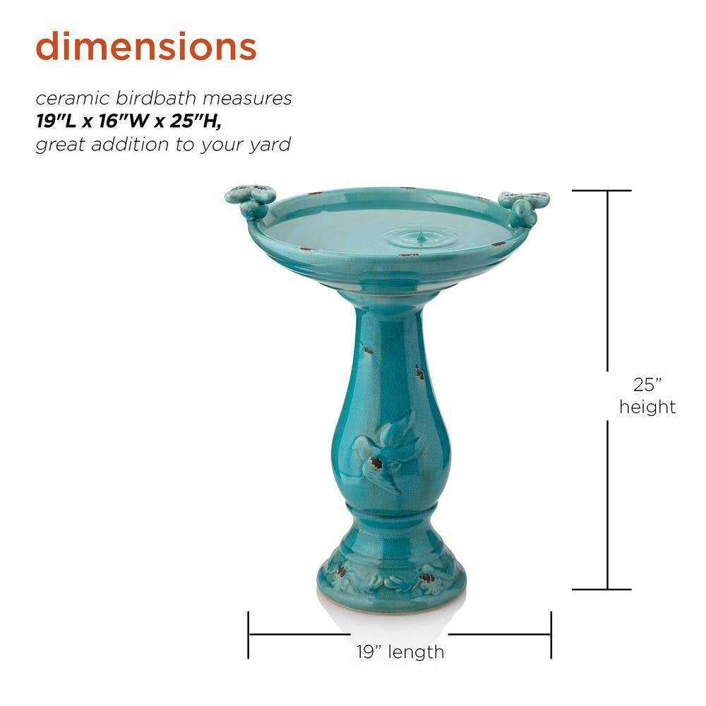 Outdoor Turquoise Blue Ceramic Birdbath-4