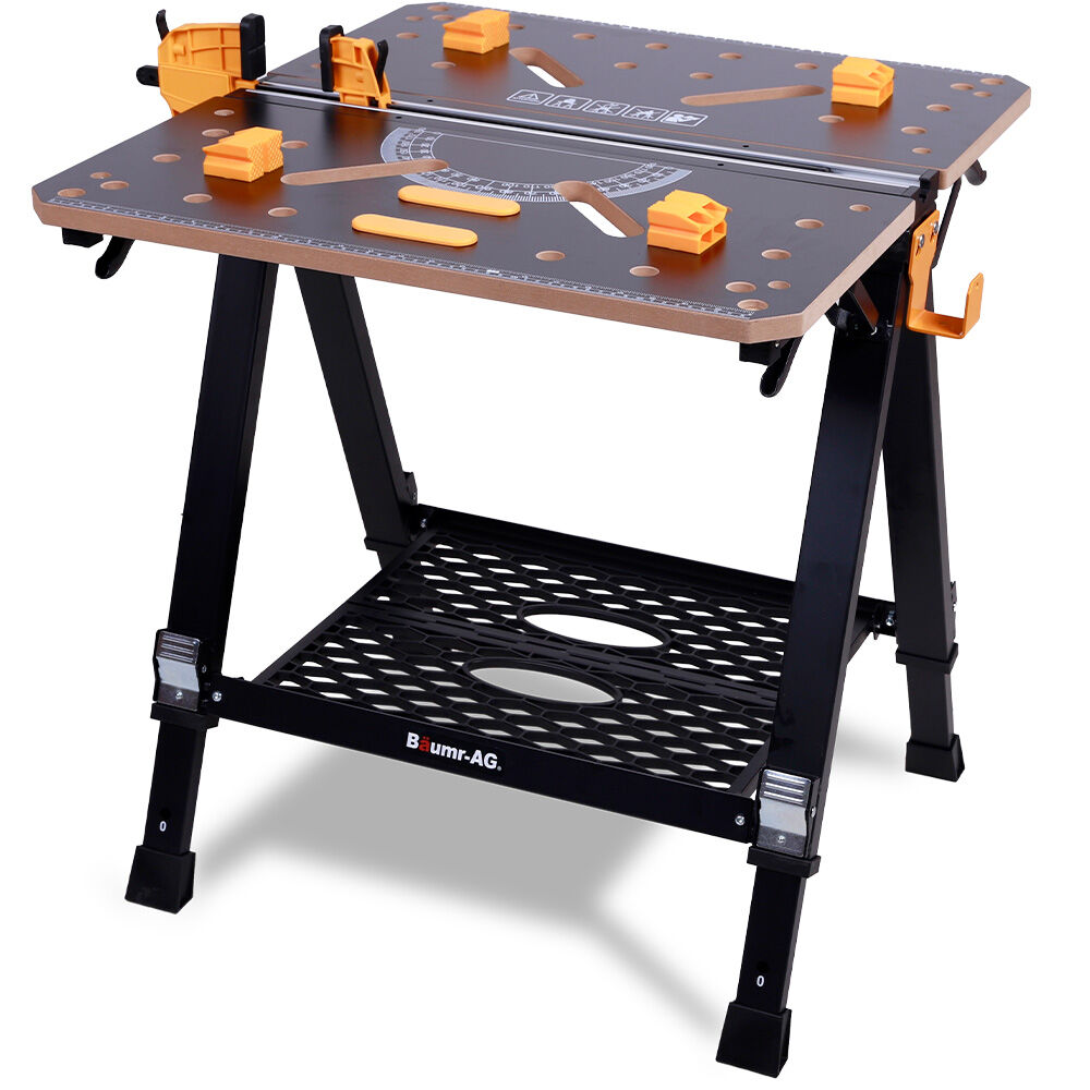 NNEMB Portable Multifunction Workbench, 2-in-1 Worktable and Sawhorse, Height Adjustable, Expandable-0