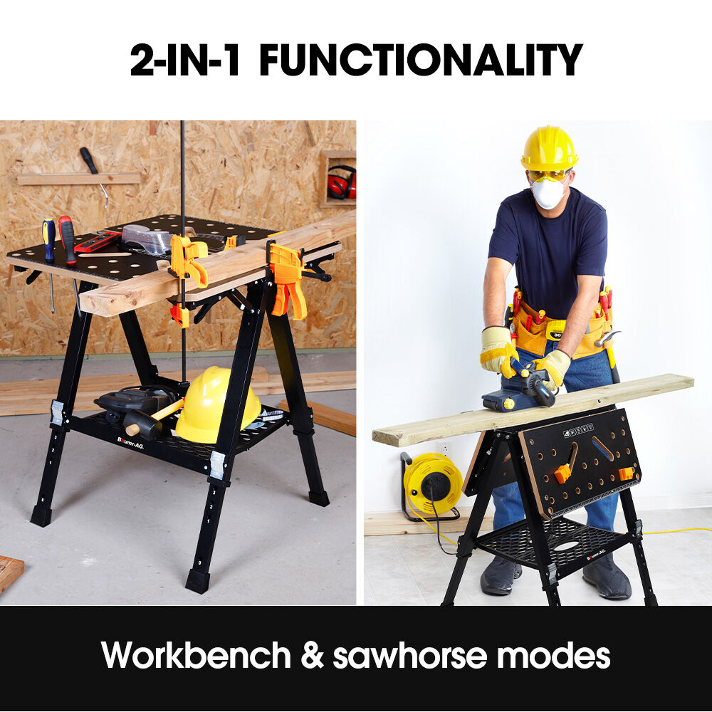 NNEMB Portable Multifunction Workbench, 2-in-1 Worktable and Sawhorse, Height Adjustable, Expandable-1