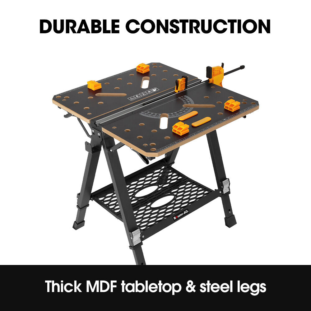 NNEMB Portable Multifunction Workbench, 2-in-1 Worktable and Sawhorse, Height Adjustable, Expandable-4