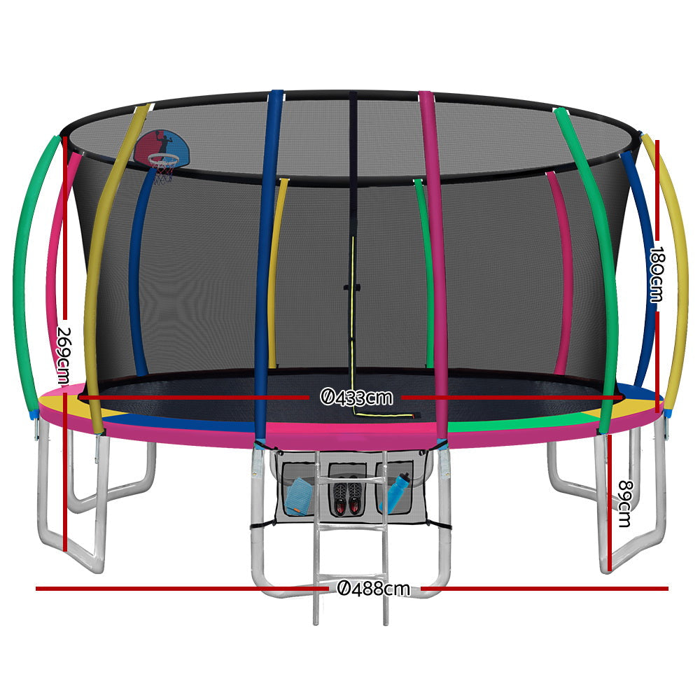 NNEDSZ 16FT Trampoline Round Trampolines With Basketball Hoop Kids Present Gift Enclosure Safety Net Pad Outdoor Multi-coloured-1