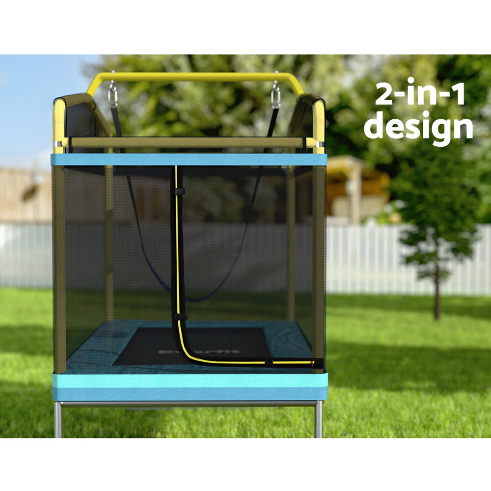 NNEDSZ 6FT Trampoline for Kids w/ Enclosure Safety Net Swing Rectangle Yellow-3