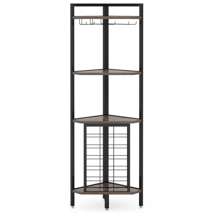 Industrial Corner Wine Rack Storage Shelving Unit with Glass Holders-1