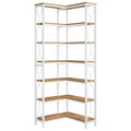 Industrial 7-Tier Metal/Wood Corner Bookcase in White/Natural-0
