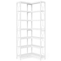 Industrial 7-Tier Metal/Wood Corner Bookcase in White-0