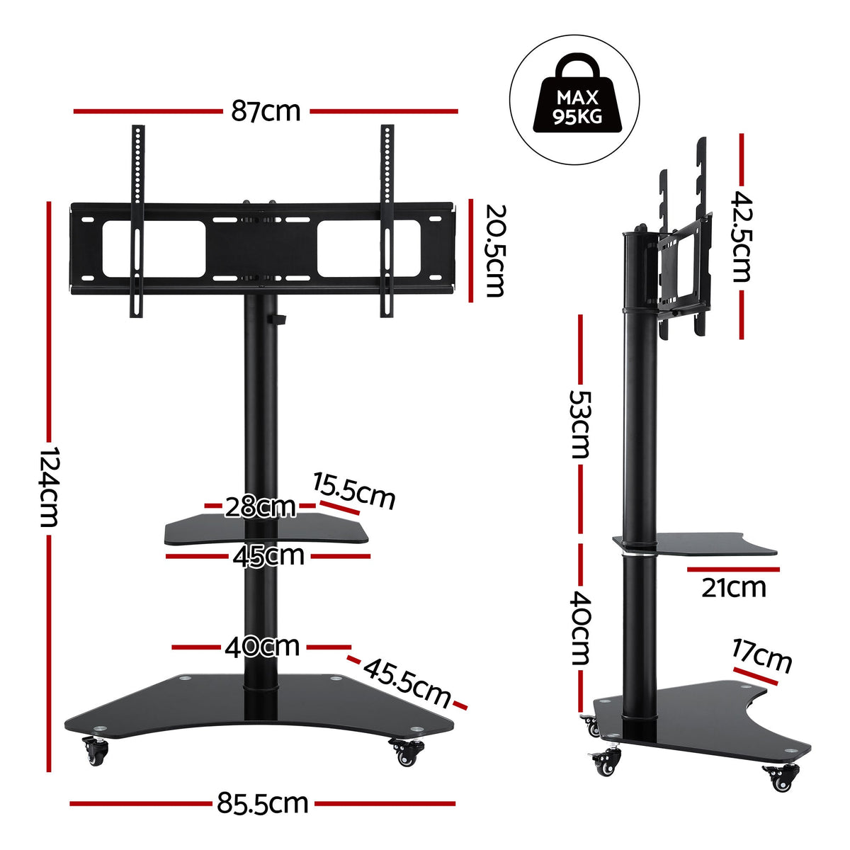Artiss 40-100" TV Stand Mount Bracket Universal Adjustable Height with Wheels-3