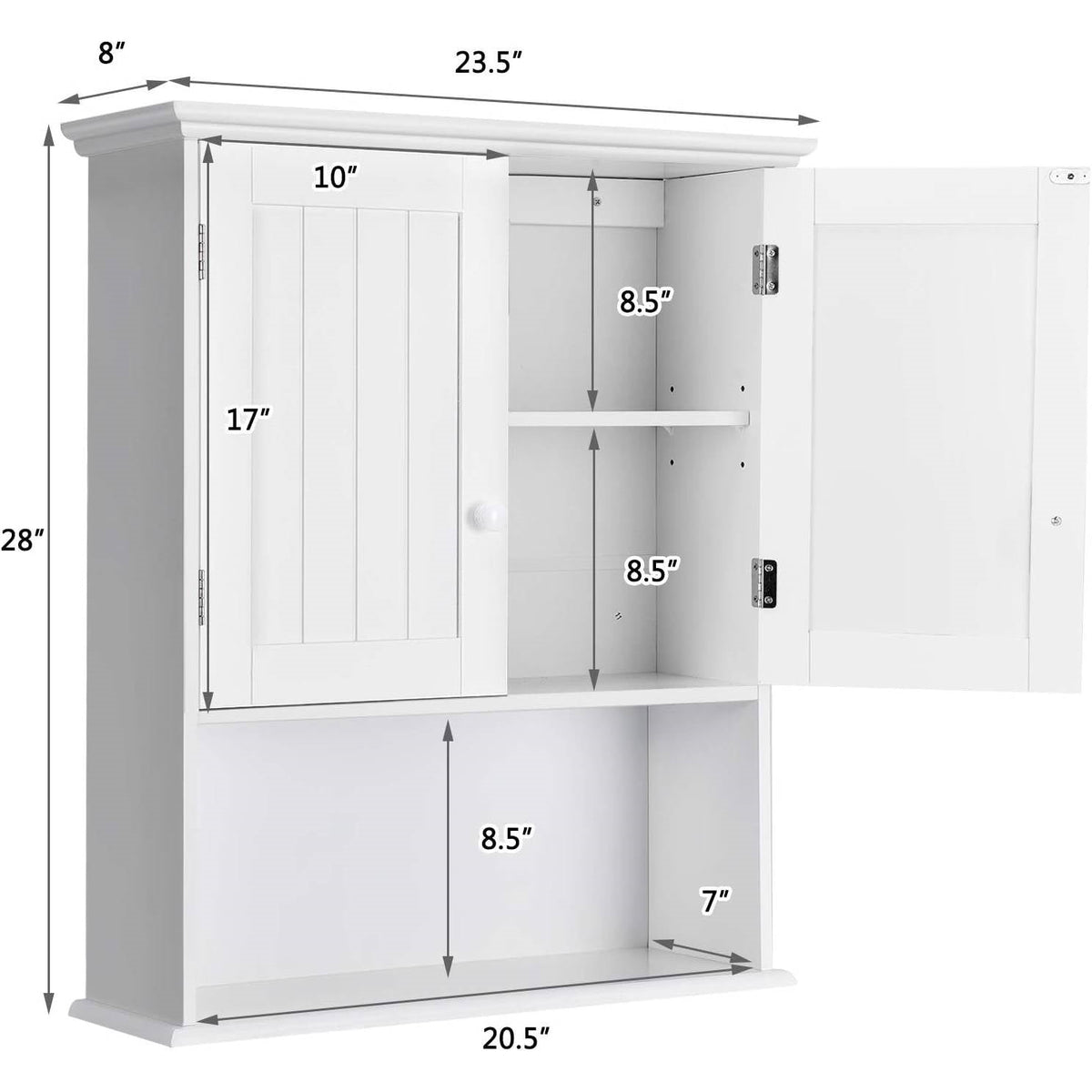 Bathroom Wall Mount Medicine Cabinet with Open Storage Shelf in White-4
