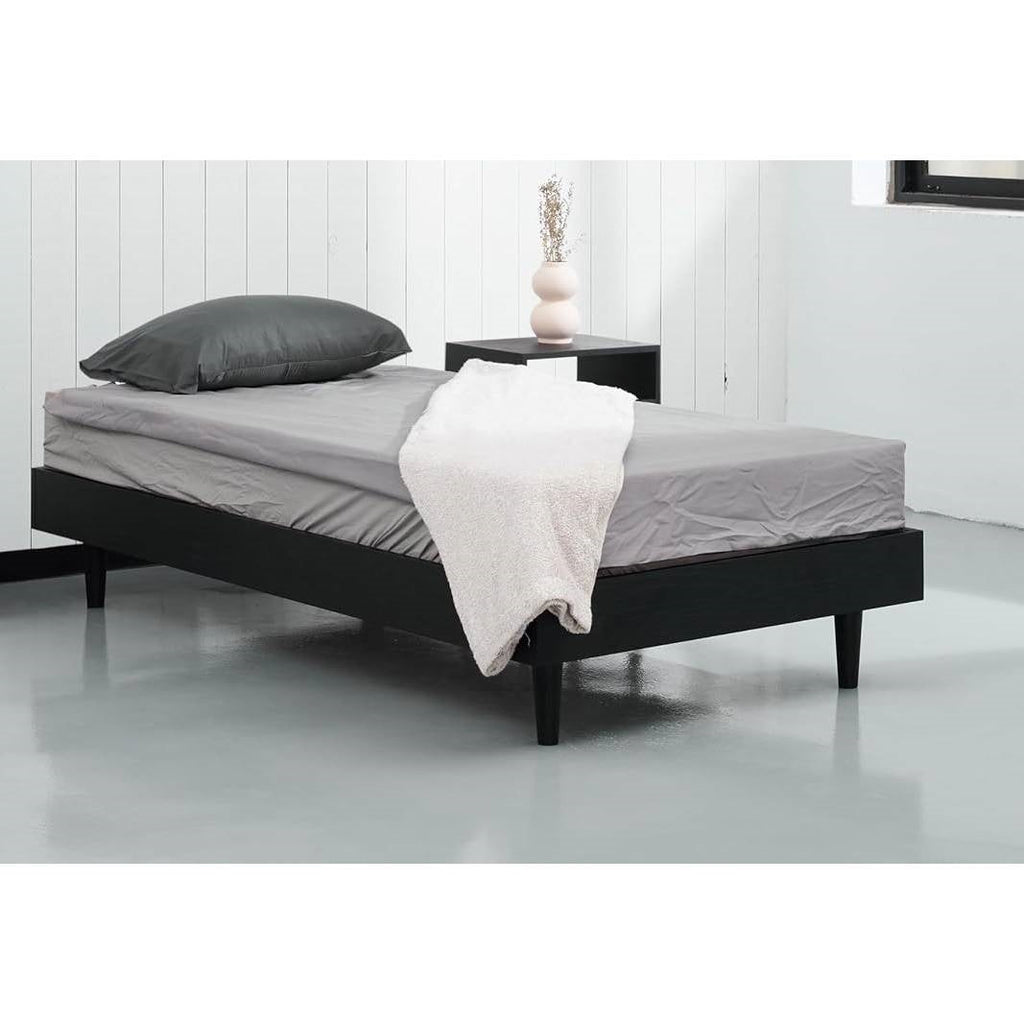 Twin size Mid-Century Modern Platform Bed Frame in Black Wood Finish-0