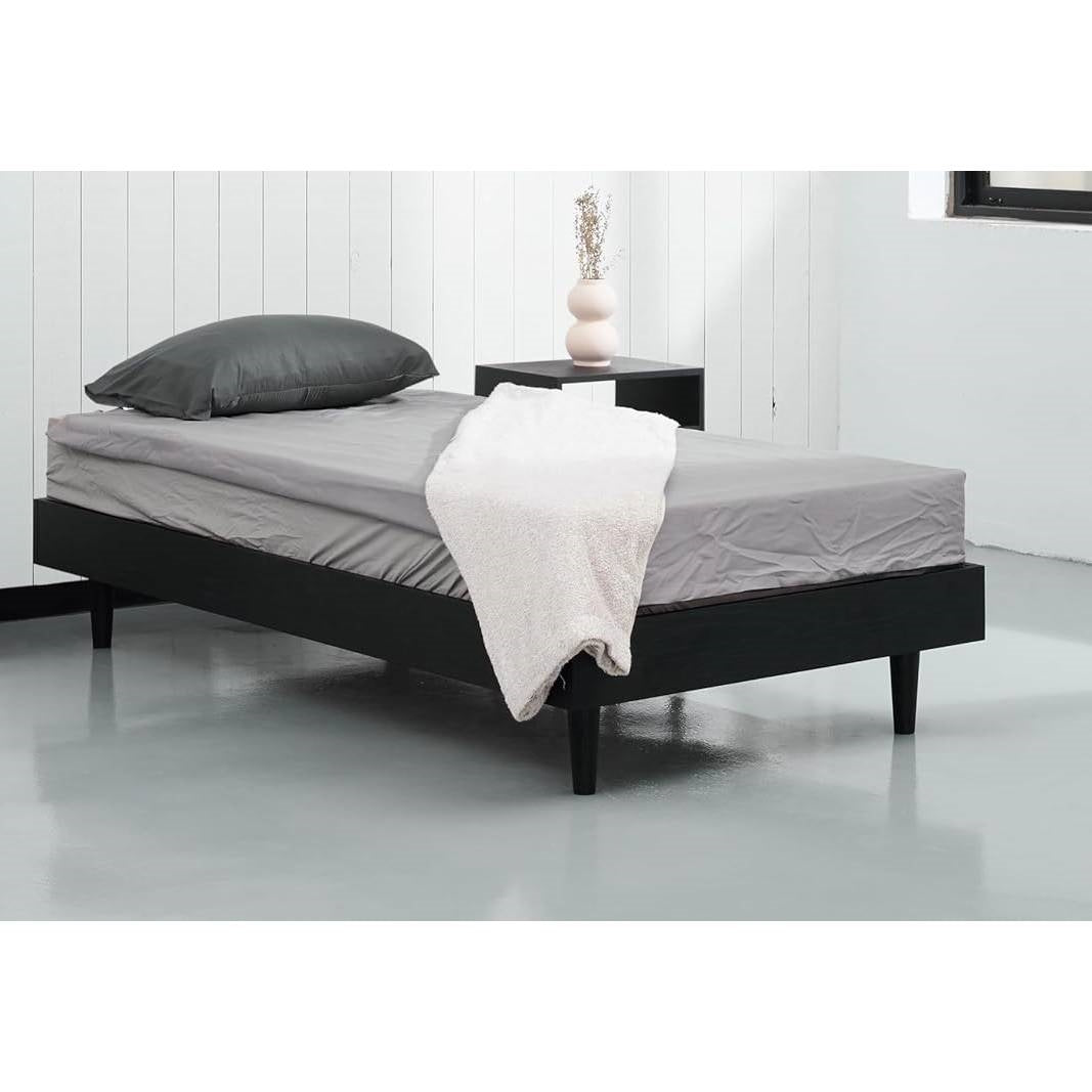 Twin size Mid-Century Modern Platform Bed Frame in Black Wood Finish-0