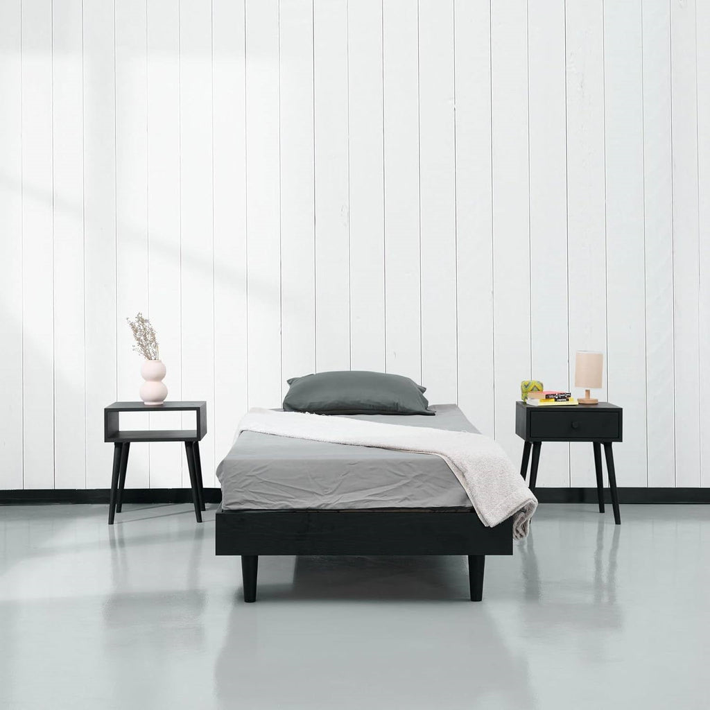 Twin size Mid-Century Modern Platform Bed Frame in Black Wood Finish-1